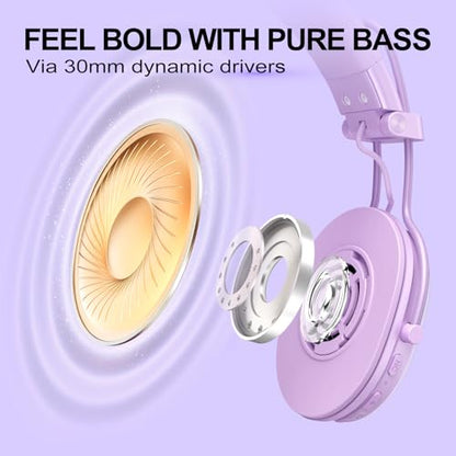 Wireless On-Ear Headphones, Active Noise Cancelling, Bluetooth 5.4, Hi-Res Sound, 55H Playtime, Lightweight and Comfortable, Foldable Design, for Home Office Travel, Purple - color: Purple
