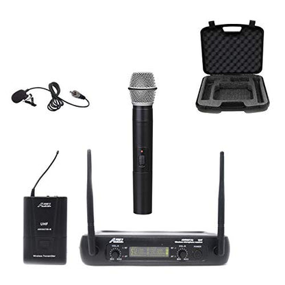 Audio2000s AWM6074 UHF Dual Channel Wireless Microphone System (1 Lapel & 1 Handheld)