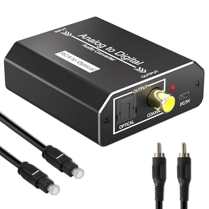 Analog to Digital Audio Converter, RCA to Optical Converter, RCA/3.5MM to Toslink and Coaxial Adapter, 48kHz/24bit PCM LPCM Stereo ADC for PS5/PS4/DVD/TV/CD/Game Console/Soundbar/Headphone