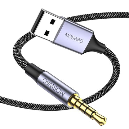 MOSWAG USB to 3.5mm TRRS Audio Jack Adapter with Microphone 3.3FT | USB to 3.5mm AUX Stereo Audio Cable, Nylon Braided AUX Converter, For PC, Laptop, Windows, Headphones No Charging Support - size: 1 meters