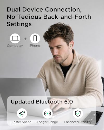 TALIX T30 Noise Cancelling Earbuds with Phone Stand, Punchy Bass, 4-Mic, True Wireless Bluetooth 6.0 in Ear Headphones, 28H Playtime, IPX4(Off-White) - color: Off-white