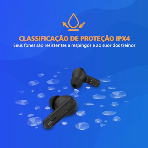 PHILIPS TAT1108 Wireless Earbuds,True Wireless Headphones,Powerful Bass with 6 mm Driver,Clear Call with AI Mic,15-Hour Battery Life,Bluetooth v5.3,IPX4 Rating,Ergonomic Design for Comfort,Black - size: With tips, style: T1108|Slim design