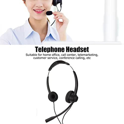Sanpyl Telephone Headset with Microphone Noise Canceling, Wired Binaural Headsets with 2.5mm Plug and Volume Control, Corded Headphones with Mic for Call Center, Business