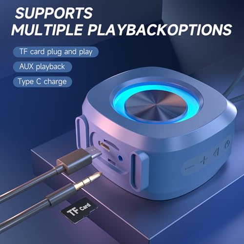 PEICHENG Speaker, Small Portable Bluetooth Wireless IPX5 Waterproof Shower Speaker,Loud Stereo Sound Deep Bass,Dual Pairing, RGB Lights,Long Playtime for Outdoor Party, Great Gift,1PC (Blue) - color: Blue