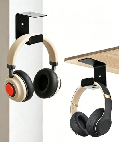 2 Pack Wall Mount Headphone Stand, Adhesive & Screw Mount Headphone Hook Holder with Rubber Pad, Universal Headset Hanger for Desk, Table Edge, Gaming Setup Accessories - size: Upgraded