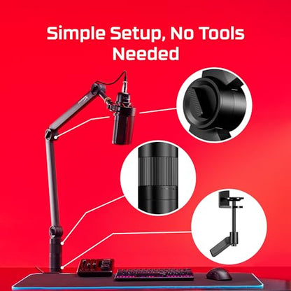 HyperX Caster Microphone and Camera Arm Tool-Less Adjustment, Broad Compatibility, Cable Management, Sturdy, Black