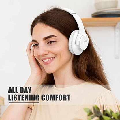 KVIDIO Bluetooth Headphones Wireless Over Ear Headsets 65H Playtime | Deep Bass, HiFi Stereo, Bluetooth 6.0, Microphone, Comfortable Fit, Foldable, Lightweight, Low Latency for Travel Home Office - color: White