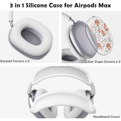 for AirPods Max Headphones Christmas Ear Covers for AirPods Max 2 | Gingerbread Man Clear Ear Cups Cover | White Silicone Ear Pad Case Headband Cover for Apple AirPods Max 2/1 (2026/2024/2020) - color: Gingerbread Man B/White