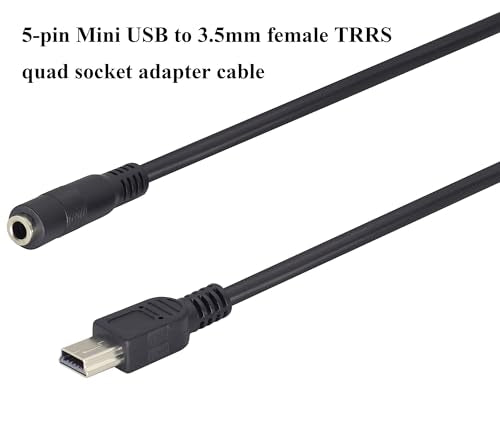 3.5mm to Mini USB Cable Mini USB Male to 3.5mm Female Audio Cable | 3.5 Female TRRS 4-Pole Jack to 5 Pin Mini USB Male Mic Cord Adapter Cable [1Ft/30cm-2Pack]
