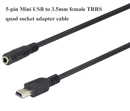 3.5mm to Mini USB Cable Mini USB Male to 3.5mm Female Audio Cable | 3.5 Female TRRS 4-Pole Jack to 5 Pin Mini USB Male Mic Cord Adapter Cable [1Ft/30cm-2Pack]