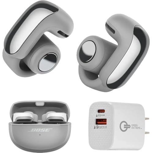 Bose Ultra Open Bluetooth Earbuds, True Wireless Earbuds with OpenAudio for Awareness, Clip On Design for Comfort, Immersive Audio, Up to 48 Hrs of Playtime + 20W Wall Charger (Moonlight Gray) - color: Moonlight Gray