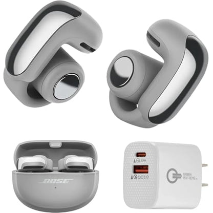 Bose Ultra Open Bluetooth Earbuds, True Wireless Earbuds with OpenAudio for Awareness, Clip On Design for Comfort, Immersive Audio, Up to 48 Hrs of Playtime + 20W Wall Charger (Moonlight Gray) - color: Moonlight Gray