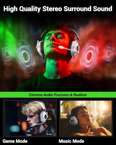 Krysenix Wireless Gaming Headset with Mic for PS5 & PC - White | 50mm Titanium Drivers,Low Latency, 2.4GHz & Bluetooth,Noise-Cancelling Mic,1200 mAh Battery,Foldable,Ideal for FPS,RPG - color: White