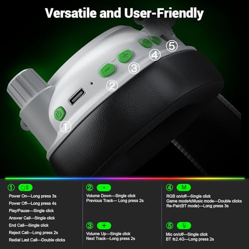 Krysenix Xbox Wireless Gaming Headset with Noise Canceling Microphone-White | For Xbox Series, PC, PS5, PS4, Mac, Switch,2.4 GHz Wireless & Bluetooth 5.4 Gaming Headphones,1200mAh Battery, 50mm Drivers - color: White