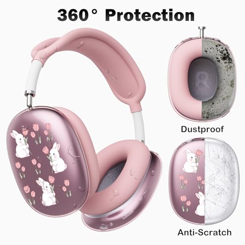 for AirPods Max Headphones Bunny Ear Covers for AirPods Max 2 - color: Bunny Flower B/Pink
