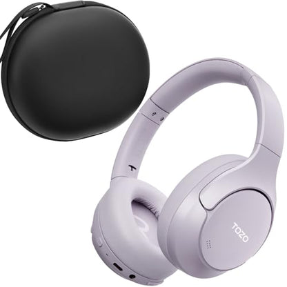 TOZO HT3 Hybrid Noise Cancelling Wireless Headphones, 90H Over Ear Headset | Hi Res Audio, AI Voice Assistant, Dual Device Connection, 32 Custom EQs, Built In 5 Mics, ANC, Foldable with Case - color: Purple