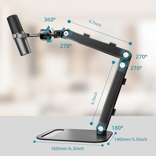 Adjustable Desktop Microphone Stand, Microphone Arm Mic Stand for Fifine AM8, K669B, Blue Yeti, HyperX QuadCast, SoloCast & AT2020, Studio Webcams Recording/Podcasting/Streaming