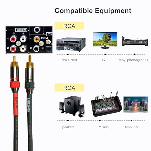 RCA Cable 2-Pack 1Ft Gold OFC, Low Noise for Subwoofer Amplifier