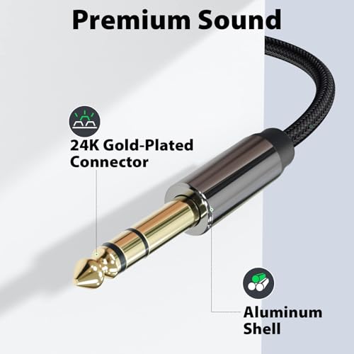 3.5mm to 1/4 Cable, TRS to TRS Stereo Audio Cord, 10ft | 3.5 to 1/4 Inch Braided Cable, Gold-Plated Connectors, Cables for Guitar, Keyboard, Digital Piano, Speaker, Mixer, Amplifier - size: 10ft