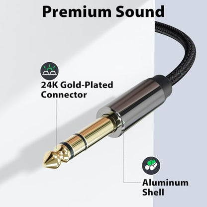 Cyberguys! 3.5mm to 1/4 Cable, TRS to TRS Stereo Audio Cord, 6.6ft | 3.5 to 1/4" Braided Cable, Gold-Plated Connectors, Cables for Guitar, Keyboard, Digital Piano, Speaker, Mixer, Amplifier - size: 6.6ft