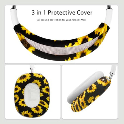 4 in 1 Silicone Case Cover Compatible with Apple Airpods Max 2/1 Headphones(2026/2024/2020), Printed Ear Pad Case Cover Ear Cups Cover and Headband Cover Headband Pad Accessories (Sunflower) - color: Sunflower