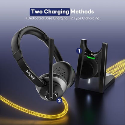 Bluetooth Headset, Wireless Headset with Mic for Work, Advanced AI Noise Cancelling Microphone (Clear Calls & Mic Mute), Bluetooth 5.3, USB Dongle, Headphones with Mic, for PC/Zoom/Office - color: Black