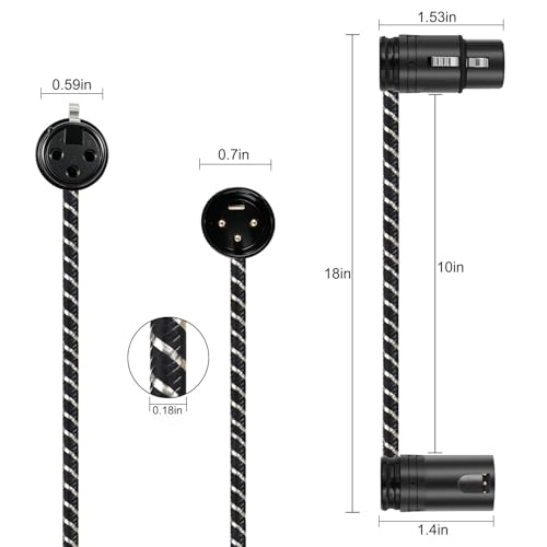 Rotatable Right-Angle XLR Cable,Adjustable-Angle Low Profile XL R Male to Female Balanced Mic Cord,24AWG OFC,Nylon Braided Short 90 Degree XLR Microphone Adapter,1FT - size: 1FT