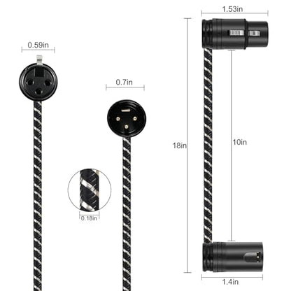 Rotatable Right-Angle XLR Cable,Adjustable-Angle Low Profile XL R Male to Female Balanced Mic Cord,24AWG OFC,Nylon Braided Short 90 Degree XLR Microphone Adapter,1FT - size: 1FT