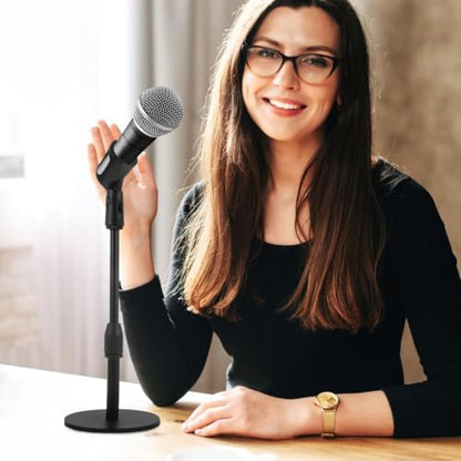 Luxshiny Microphone, round Adjustable Stand Desktop and Metal with Mic Base Space-saving Design, Universal Compatibility, Black Holder for Singing Performance