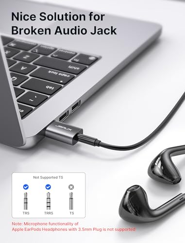 JSAUX 2 Pack USB to 3.5mm Jack Audio Adapter, Sound Card Support Mic TRRS | TRRS 4-pole, Nylon Braided, USB to Aux Jack, Plug and Play, for Headset Headphone Windows Mac Linux PC PS5 PS4 Switch 2 - color: Grey