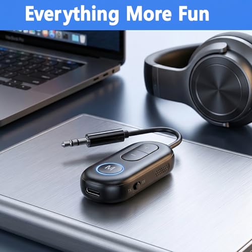 SYENGKKY Bluetooth 5.4 Transmitter Receiver - 2-in-1 Bluetooth Wireless Audio Transmitter for Headphones or BT Devices - 3.5mm Audio Jack Adapter for TV, Airplane, Car, PC, Gym Equipment, Switch