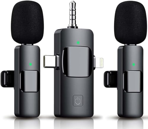 3 in 1 Wireless Lavalier Microphone for iPhone, iPad, Android, Camera,12-Hour Battery, mini Noise Reduction Recording Mic 2.4G Ultra-Low Delay, Microphone for Vlog/ TikTok/YouTube Live Stream( 2 Mic) - size: 2 MIC