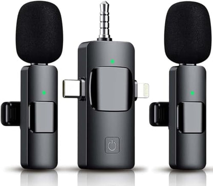 3 in 1 Wireless Lavalier Microphone for iPhone, iPad, Android, Camera,12-Hour Battery, mini Noise Reduction Recording Mic 2.4G Ultra-Low Delay, Microphone for Vlog/ TikTok/YouTube Live Stream( 2 Mic) - size: 2 MIC