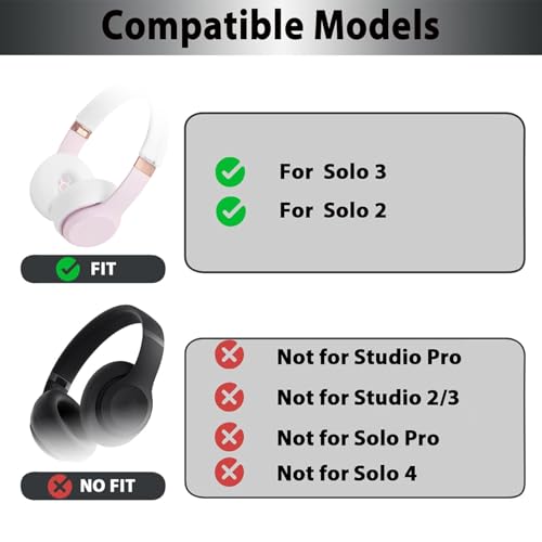 Adhiper Solo3 Ear Pads & Ear Covers & Headband Cover for Beats Solo 3 & Solo 2 Wireless Headphones, Protein Leather Solo3 Earpad Replacement Accessories Silicone Sweat Covers - White - color: White