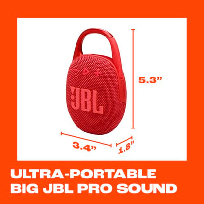 JBL Clip 5 - Ultra-Portable, Waterproof & Dustproof Bluetooth Speaker, Big JBL Pro Sound with Punchy bass, Integrated Carabiner, Up to 12 Hours of Play, Made in Part with Recycled Materials (Red) - color: Red