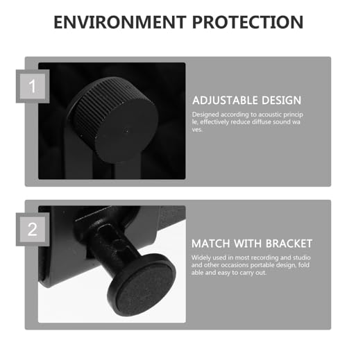 Cabilock Portable Folding Microphone Isolation Shield with Three Panels Combination and Adjustable Angle, Black Mic Windproof Sound Absorber Panel for Studio and Personal Recording