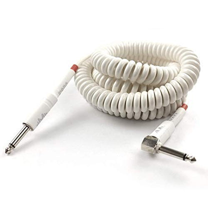 Premium Guitar Coil Cable 20 Feet, Instrument Coiled Curly Cord for Guitar Bass, 1/4 inch Right Angle to Straight, White … - size: 20' (White)