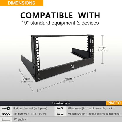 RIVECO 4U Network Rack Desktop 19 Inch 2 Post Open Frame Shelf with Reinforced Beam, Free Standing Tabletop Racks for IT Server Sound AV Equipment - size: 4U