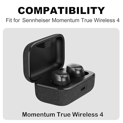 Replacement Ear Tips for Sennheiser Momentum True Wireless 4 | Soft Silicone Eartips with Portable Storage Box (8 Pairs, Black, XS/S/M/L)