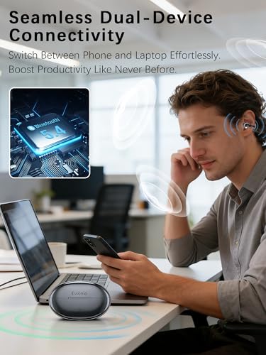 M31 Open Ear Earbuds Wireless Clip On Headphones, Lightweight 5g Fit Omni Tap Control Powerful Sound 68H Play Bluetooth 5.4 Dual Device Sync AI Clear Calls IPX5 Waterproof for Small Ears Sports Work - color: Black