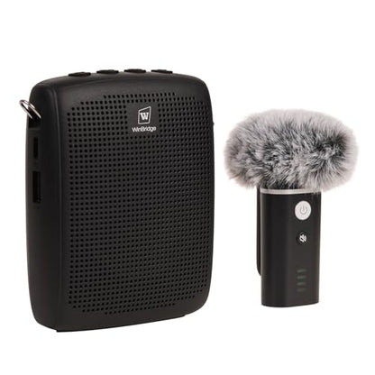 WinBridge Wireless Voice Amplifier with Bluetooth Lapel Mic for Teachers | Speaker with Clear Voice & Windproof Foam, 12–15H Battery, Lightweight Clip-on, Compact Design,Independent Mute Control WB006