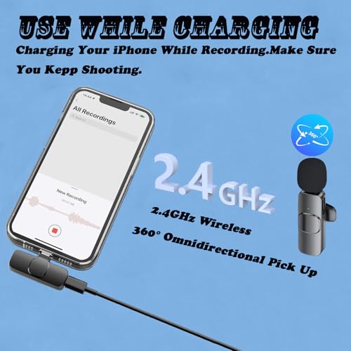 Wireless Lavalier Microphone for iPhone and USB C, 2 in 1 Mini Clip-on Wireless Lapel Mics Compatible with iPhone,iPad, Android for Video Recording,YouTube, Interview, TikTok, Vlog
