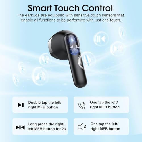 Wireless Earbuds, 2026 Bluetooth 5.4 Headphones with 3D Bass Stereo, 40H Ultralight In-Ear Buds, Bluetooth Earbuds with 4 ENC Noise Cancelling Mic, USB-C LED, IP7 Waterproof Earphones for Android iOS - color: Gloss Black