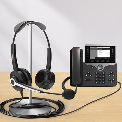 Wantek RJ9 Headset for Cisco IP Phones, Telephone Headset with Noise Canceling Microphone & Mute Button, Office Phone Headset Compatible with Cisco 6800 6900 7800 7900 8800 Series IP Phones - color: Dark gray
