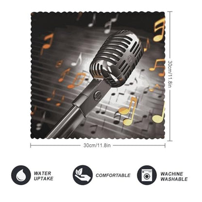 Microphone with Music Notes Dish Cloths Reusable Soft Kitchen Dishcloths Absorbent Dish Towels Washable Quick Drying Dish Rags for Washing Dishes Cleaning Cloths 12 X 12 Inch