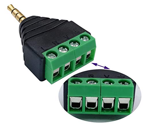 4 Pole 3.5mm Screw Terminal 3.5mm (1/8) Stereo TRRS Audio Male to AV 4 Pin Female Screw Terminal Double Track Headphone Balun Solderless Converter Adapter(5 Pack/Male) - color: Male