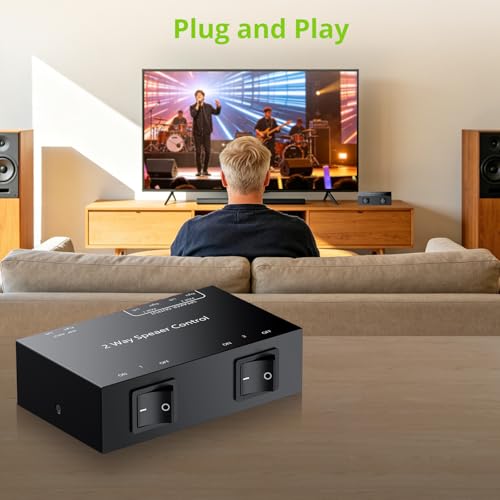LiNKFOR 2-Zone Speaker Selector Switch Box - 1 Input 2 Output Audio Splitter for Stereo Amplifier Receiver - 150W/Channel, Independent 1/2 Buttons, Passive Multi-Room Home Audio Distribution