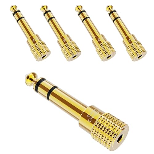 CableCreation 1/4" to 1/8" Headphone Audio Adapter 5PCS, TRS Stereo Adapter | 6.35mm to 3.5mm Audio Jack Convertor Gold Plated for Cellphone, Speaker, Mic, iPod, Receiver, Guitar, Digital Piano