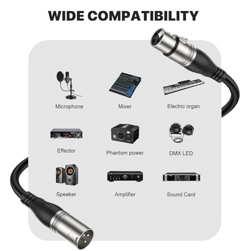 EBXYA XLR Cable 6ft 2 Packs Microphone Cable with 3-Pin XLR Male to Female | Balanced, Professional Shielded, for Mic, Mixer, Speaker Systems, Radio Station and Podcast, Black - color: Black, size: 3 Feet-2 Pack