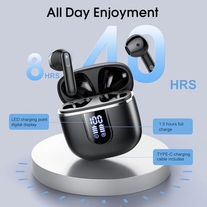 Wireless Earbuds, Bluetooth 5.4 Headphones with 3D Bass Stereo Sound, 40H In-Ear Buds with 6 ENC Noise Cancelling Mic, Ultralight Bluetooth Earbuds USB-C LED, IP7 Waterproof Earphones for Android iOS - color: Blush Rose Gold